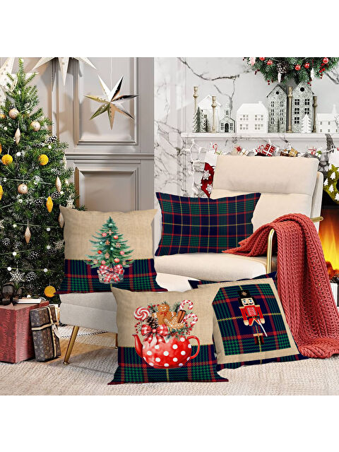 Evmila 4 lü Yılbaşı Temalı Kadife Kırlent Kılıfı 43x43 cm - S000285217-23173