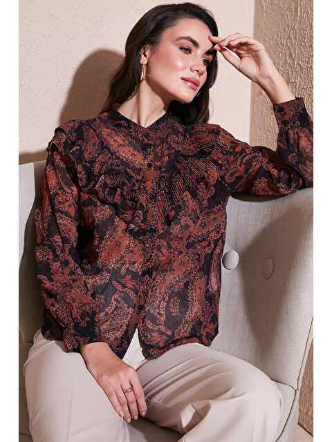 Lela Desenli Standart Fit Hakim Yaka Şifon Gömlek 611Go00334 - S000355463-20074