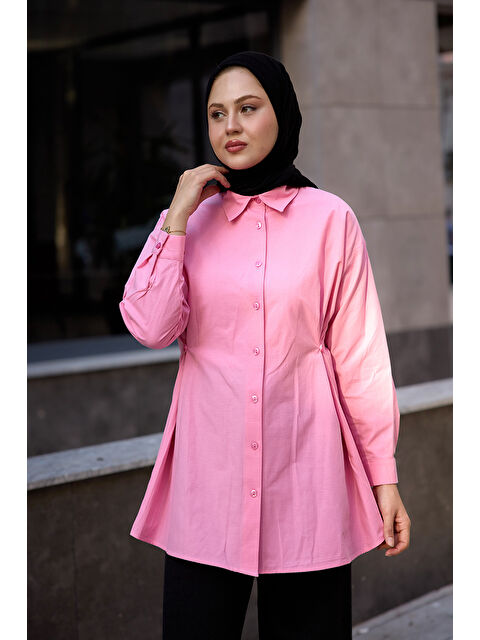 Locco Moda Kadın Yanları Düğme Detaylı Gömlek Pembe - S000364072-20024