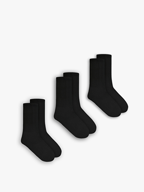 Abluka Online Unisex 3'Lü Basic Uzun Kolej Tenis Soket Çorap Siyah - S000334015-19351