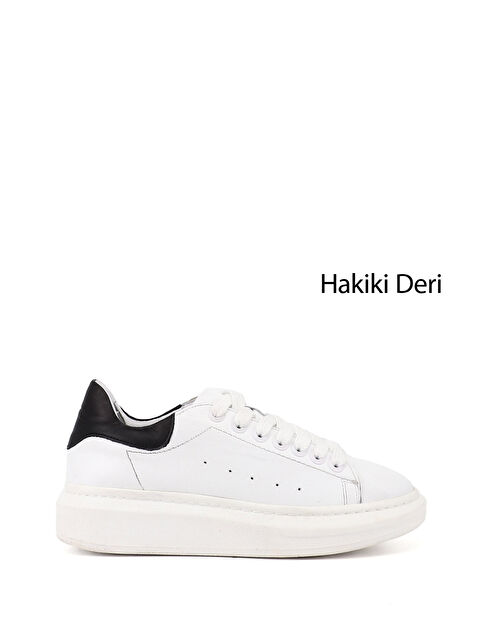 GÖNDERİ(R) Kadın BEYAZ-SİYAH Bağcıklı Dolgu Taban Hakiki Deri Sneaker - S000493061-37246