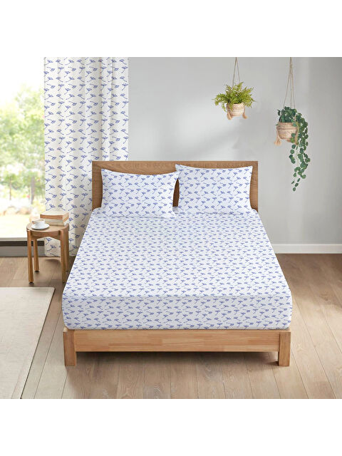 Evmila Çiçek Desenli Baskılı 180x200 Çift Kişilik Lastikli Çarşaf Seti Beyaz - S000291105-23173