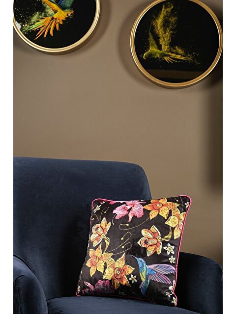 Asdiva Lüks Kadife 43x43 Cm Kırlent Kılıfı Dekoratif Yumuşak Salon Koltuk Avangart Biyeli Siyah - S000379760-37429