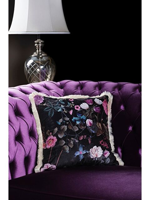 Asdiva Lüks Kadife 43x43 Cm Kırlent Kılıfı Dekoratif Yumuşak Salon Koltuk Avangart Saçaklı Siyah - S000379760-37423
