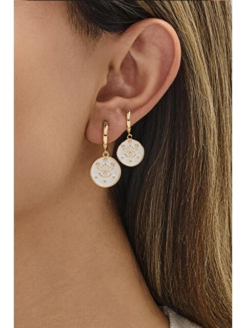 New Obsessions Beyaz Mineli Sallantılı Halka Küpe - S000401398-20076