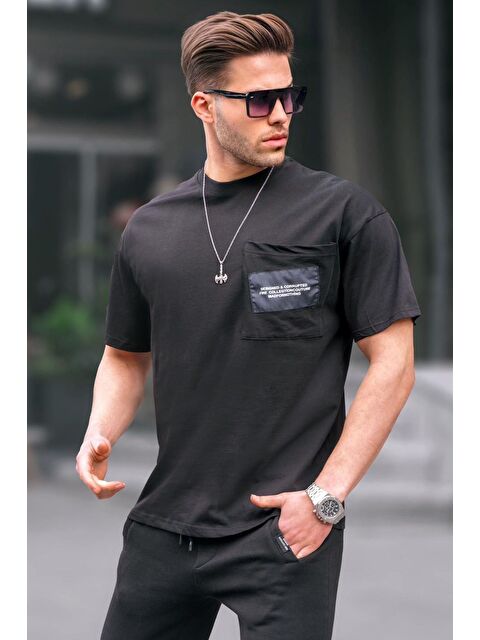 Madmext Siyah Bisiklet Yaka Cep Detaylı Tişört 6091 - S000015992-19351