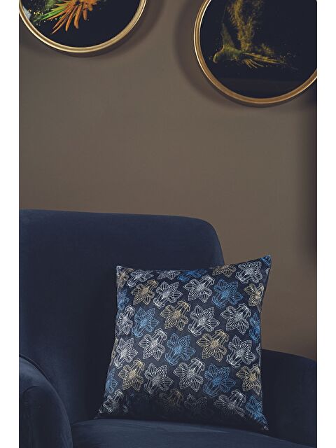 Asdiva Lüks Kadife 43x43 Cm Kırlent Kılıfı Dekoratif Yumuşak Salon Koltuk Avangart Lacivert - S000379760-37341