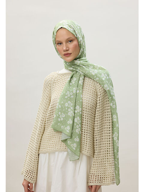 Fresh Scarfs Papatya Desen Rami Şal Açık Yeşil - S000459763-29488