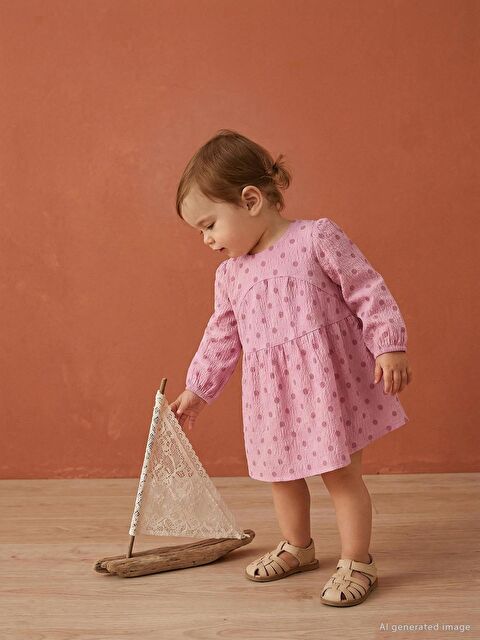 Civil Baby Kız Bebek Puan Baskılı 6-18 Ay Elbise - Pembe 12-18 Ay