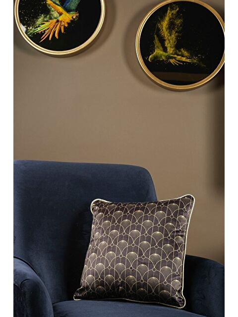 Asdiva Lüks Kadife 43x43 Cm Kırlent Kılıfı Dekoratif Yumuşak Salon Koltuk Avangart Biyeli Siyah - S000379760-2592