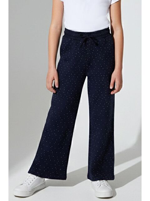 Breeze Kız Çocuk Pantolon Taş Baskılı Fiyonk Bağcık Aksesuarlı Lacivert (8-14 Yaş) - S000527150-21164