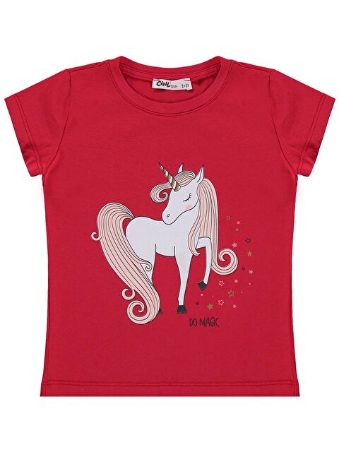 Civil Girls Baskılı 2-5 Yaş Tişört - Kırmızı