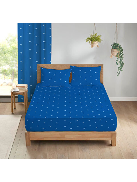 Evmila Çiçek Desenli Baskılı 180x200 Çift Kişilik Lastikli Çarşaf Seti Mavi - S000291106-23173