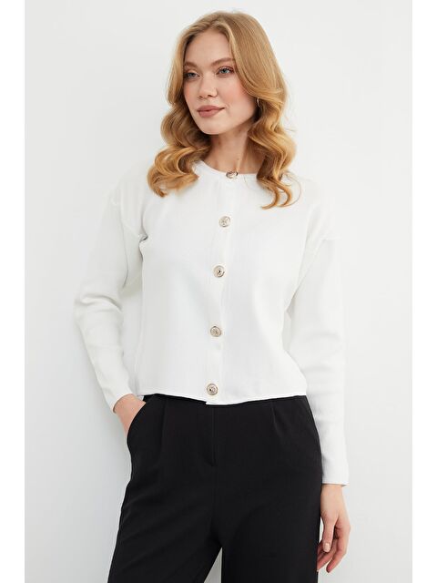 Fullamoda Basic Düğmeli Bisiklet Yaka Triko Hırka - S000490927-20063