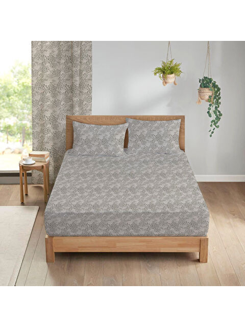 Evmila Modern Desenli Baskılı 180x200 Çift Kişilik Lastikli Çarşaf Seti Gri - S000291107-23173