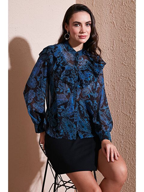 Lela Desenli Standart Fit Hakim Yaka Şifon Gömlek 611Go00334 - S000355463-23710