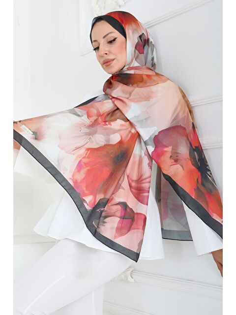 Tofisa Pastel Flora Serisi Pamuk Şal Oranj - 27857-ORANJ - S000463377-20013