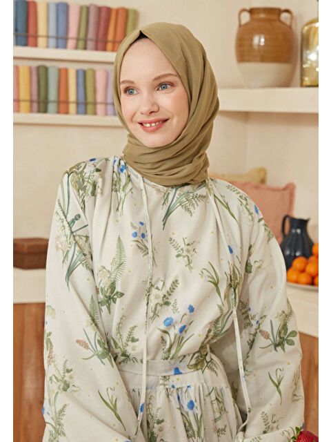 Fresh Scarfs İnce Pamuk Vual Şal Puslu Yeşil - S000420394-7686