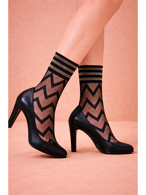 Katia And Bony Kadın Zigzaglı İnce Soket Çorap Siyah/Silver