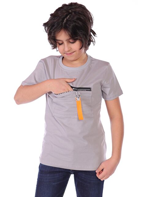 Toontoykids Erkek Çocuk Önü Süs Fermuarlı Kol Kısmı Arma Detaylı Tişört - S000417864-74