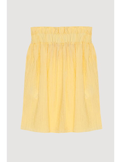 QUZU Gofre Kumaş Fırfırlı Straplez Bluz Sarı - S000373425-20072