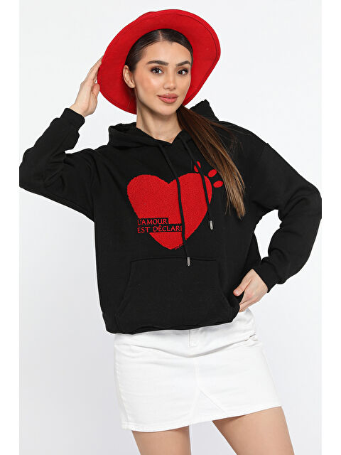 Gülseli Kadın Pelüş Kalp Nakışlı Şardonlu Sweatshirt - S000326412-37434