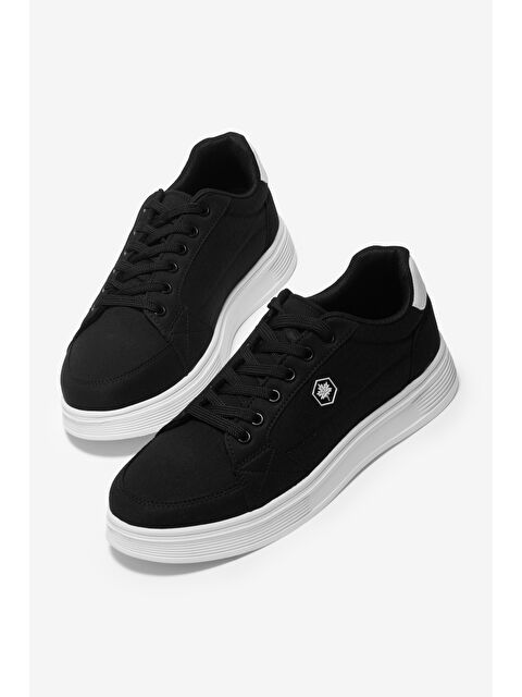 TONNY BLACK Erkek Siyah Beyaz Rahat Kalıp Faylon Taban Bağcıklı Spor Ayakkabı - S000516736-37424