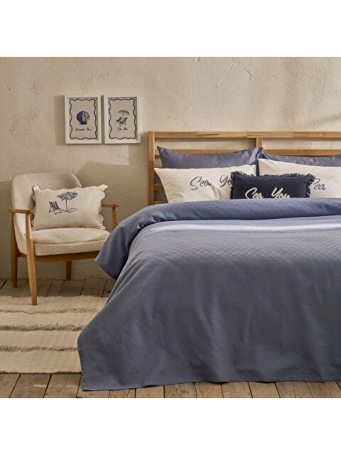 Bella Maison %100 Pamuk Marine Çift Kişilik Pike Takımı Lacivert (200x220 cm) - S000393685-21164