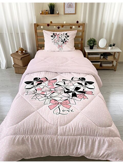 Evmila Kurdele Desenli Tek Kişilik 160x220 Cm Wellsoft Çift Taraflı Silikon Yorgan Ve Uyku Seti - S000123734-23173