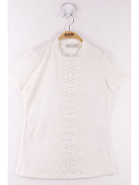 Toontoykids Kız Çocuk Önü Dantelli Okul Tişört