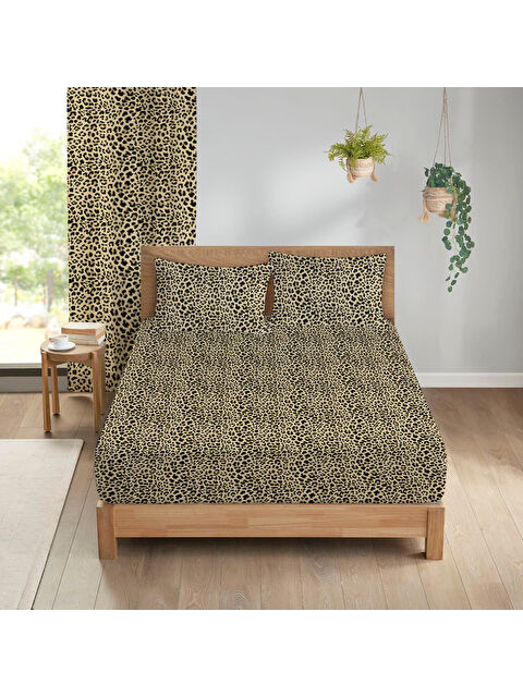 Evmila Leopar Desenli Baskılı 180x200 Çift Kişilik Lastikli Çarşaf Seti Sarı Siyah - S000291110-23173