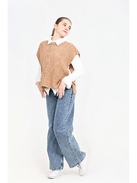 Modanino Kız Çocuk 3'lü Jean Takım (Pantolon+Gömlek+Triko Yelek) 5-15 Yaş 12545 - S000521335-19413