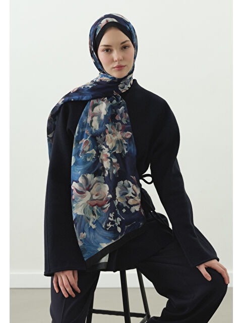 Fresh Scarfs JANE DESENLİ PAMUK VİSKON ŞAL GECE MAVİSİ - S000514092-19393