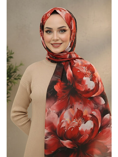 Tofisa Mystic Flora Serisi Pamuk Şal Kirmizi - 27988-KIRMIZI - S000467727-20045