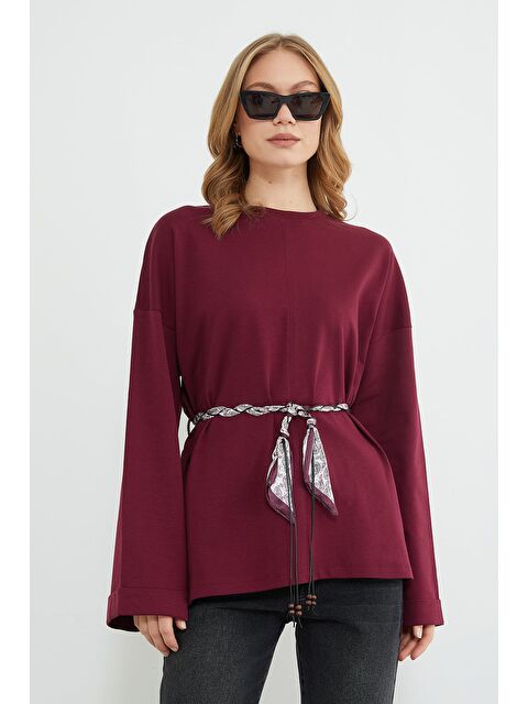 Fullamoda Fullamodest Kemerli Yırtmaçlı Geniş Kol Tunik