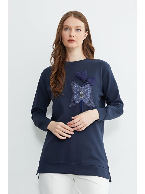 Fullamoda Fullamodest Kelebek Nakışlı Taşlı Bisiklet Yaka Tunik - S000530682-21164