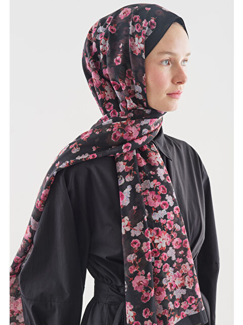 Fresh Scarfs SECRET PEARL DESENLİ PAMUK VİSKON ŞAL SİYAH - S000514093-19351