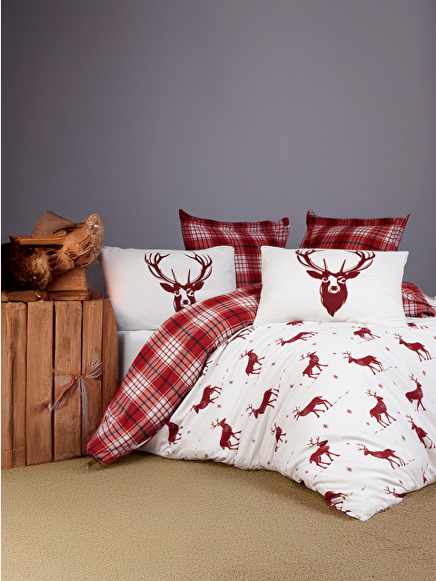 UPSTYLE Kolay Ütülenir Nevresim Takımı Çift Kişilik Geyik Bordo - S000352464-19951