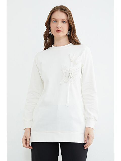 Fullamoda Fullamodest Kelebek Nakışlı Taşlı Bisiklet Yaka Tunik - S000530682-19965