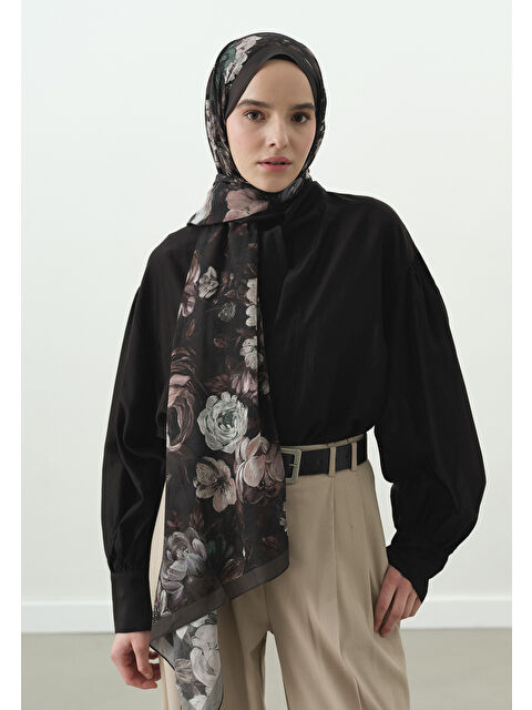 Fresh Scarfs ROSINE DESENLİ PAMUK VİSKON ŞAL ANTRASİT - S000514091-29666
