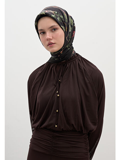 Fresh Scarfs Flower Rain Desen Pamuklu Viskon Eşarp Siyah - S000458579-19351