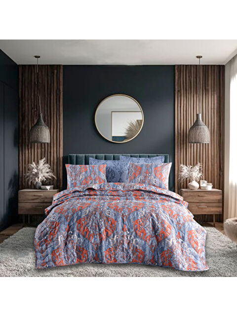 UPSTYLE Kapitone Yatak Örtüsü Seti Çift Kişilik Hitit Lacivert - S000352461-21164