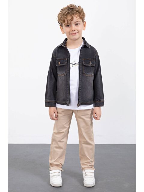 Cansın Mini Siyah Fermuarlı Jean Ceketli Erkek Çocuk Pantolonlu 3lü Takım 23387 - S000492715-19351