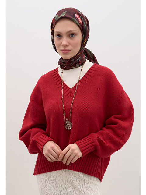 Fresh Scarfs Flower Rain Desen Pamuklu Viskon Eşarp Bordo - S000458579-19951