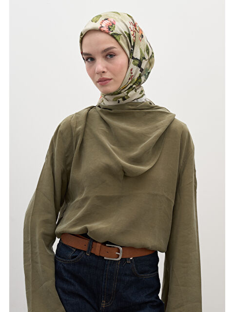 Fresh Scarfs Flower Rain Desen Pamuklu Viskon Eşarp Soft Yeşil - S000458579-21254