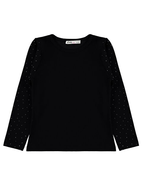 Civil Girls Taşlı 6-9 Yaş Tişört - Siyah