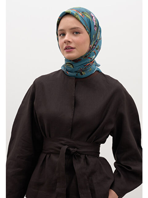 Fresh Scarfs Flower Rain Desen Pamuklu Viskon Eşarp Mavi - S000458579-17234