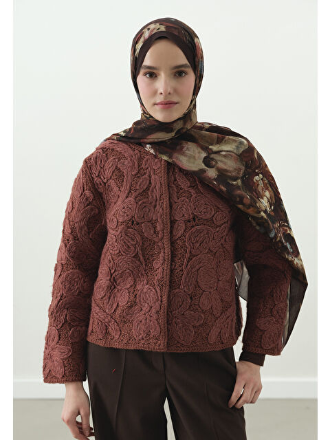 Fresh Scarfs SWEET VANILLA DESENLİ PAMUK VİSKON ŞAL KOYU BORDO - S000514047-19952