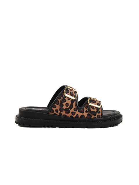 Ayakmod Leopar Desenli Tekstil Kadın Terlik 238051 Z