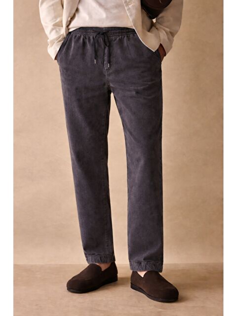 Tarz Cool Füme Renk Erkek Yazlık Keten Karışımı Relaxed Pantolon